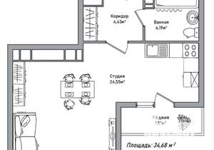 Студия квартира, вторичка, 35м2, 9/14 этаж