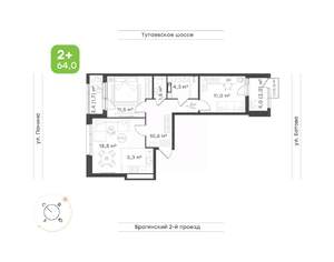 3-к квартира, вторичка, 64м2, 8/18 этаж