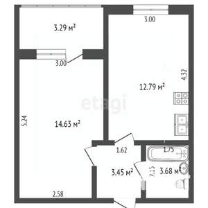 1-к квартира, вторичка, 36м2, 4/9 этаж