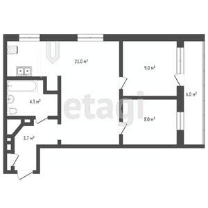 2-к квартира, вторичка, 51м2, 6/12 этаж
