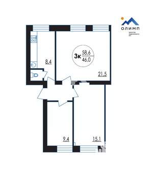 3-к квартира, вторичка, 59м2, 3/4 этаж