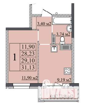 1-к квартира, вторичка, 29м2, 1/18 этаж