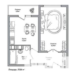 1-к квартира, строящийся дом, 40м2, 2/14 этаж