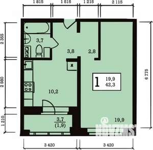 1-к квартира, строящийся дом, 42м2, 3/10 этаж