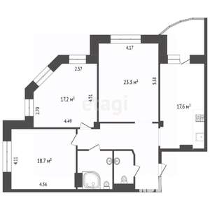 3-к квартира, вторичка, 100м2, 13/16 этаж
