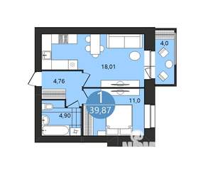 1-к квартира, вторичка, 40м2, 1/12 этаж