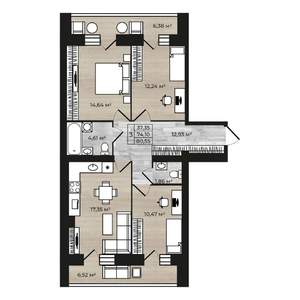 3-к квартира, строящийся дом, 87м2, 5/9 этаж