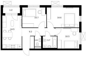 3-к квартира, вторичка, 66м2, 16/17 этаж
