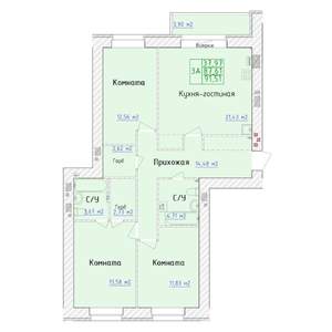 3-к квартира, вторичка, 92м2, 7/9 этаж