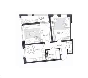 2-к квартира, вторичка, 60м2, 3/9 этаж