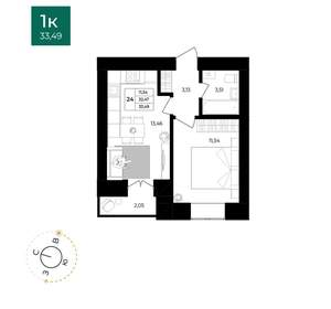 1-к квартира, вторичка, 33м2, 2/12 этаж