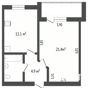 1-к квартира, вторичка, 44м2, 2/10 этаж
