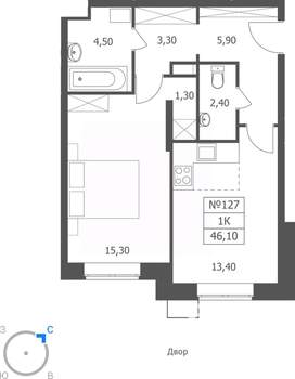 1-к квартира, вторичка, 46м2, 1/11 этаж