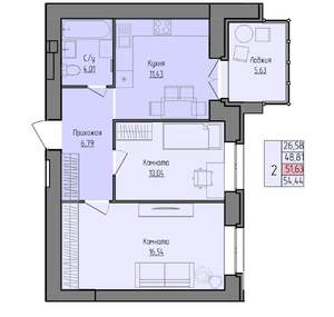 2-к квартира, строящийся дом, 52м2, 8/9 этаж
