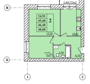 2-к квартира, вторичка, 48м2, 2/3 этаж