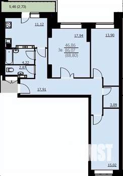 3-к квартира, вторичка, 89м2, 3/24 этаж