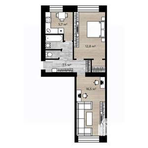 2-к квартира, вторичка, 47м2, -2/5 этаж