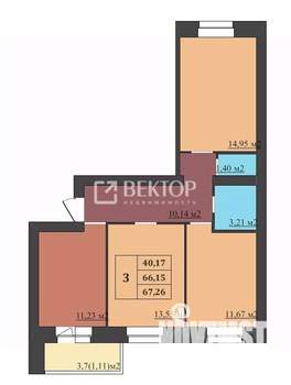 3-к квартира, вторичка, 67м2, 4/9 этаж
