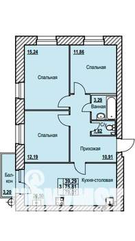 3-к квартира, строящийся дом, 79м2, 8/9 этаж