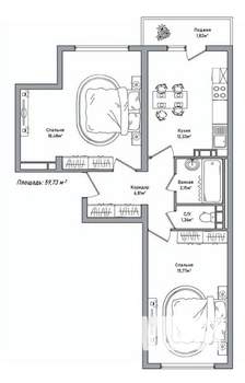 2-к квартира, вторичка, 60м2, 6/10 этаж
