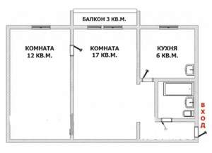2-к квартира, вторичка, 46м2, 5/5 этаж