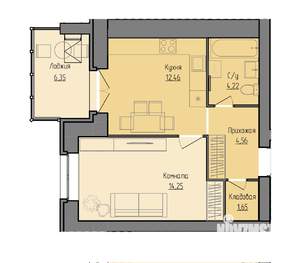 1-к квартира, строящийся дом, 40м2, 4/9 этаж