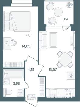 1-к квартира, строящийся дом, 40м2, 2/16 этаж