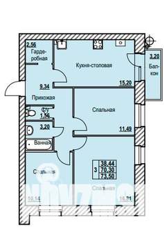 3-к квартира, строящийся дом, 74м2, 3/9 этаж