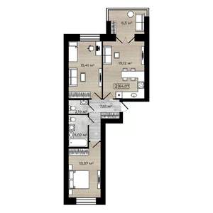 2-к квартира, вторичка, 64м2, 4/4 этаж