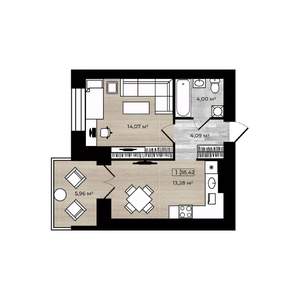 1-к квартира, строящийся дом, 38м2, 9/9 этаж