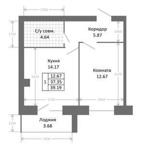 1-к квартира, вторичка, 41м2, 4/5 этаж