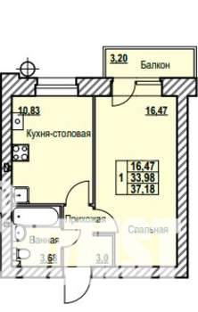 1-к квартира, строящийся дом, 37м2, 8/9 этаж