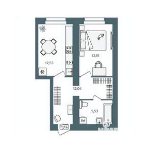 1-к квартира, строящийся дом, 42м2, 1/16 этаж
