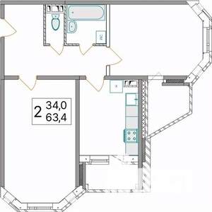 2-к квартира, вторичка, 63м2, 1/10 этаж
