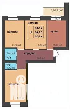 3-к квартира, вторичка, 67м2, 1/9 этаж
