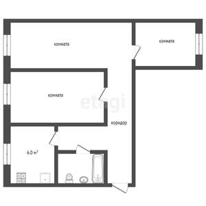 3-к квартира, вторичка, 59м2, 1/5 этаж