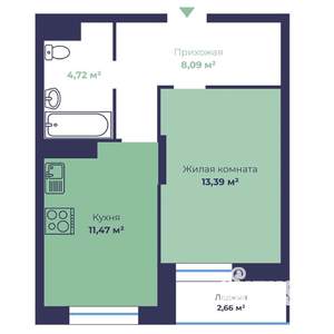 1-к квартира, вторичка, 39м2, 2/18 этаж