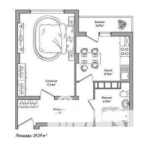 1-к квартира, строящийся дом, 39м2, 5/10 этаж
