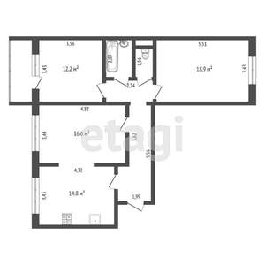 3-к квартира, вторичка, 80м2, 2/17 этаж