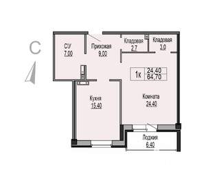 1-к квартира, строящийся дом, 65м2, 2/7 этаж