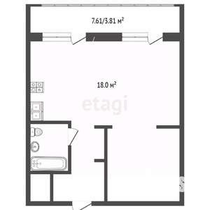Студия квартира, вторичка, 37м2, 2/17 этаж