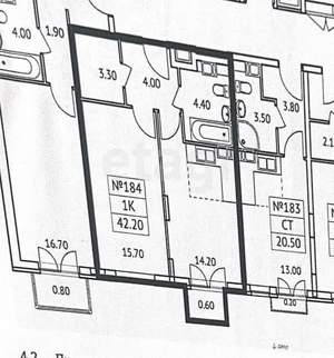 1-к квартира, вторичка, 42м2, 6/11 этаж