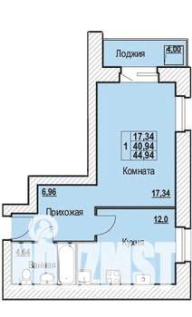 1-к квартира, строящийся дом, 45м2, 9/10 этаж