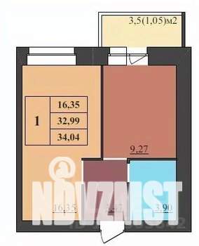 1-к квартира, строящийся дом, 34м2, 1/9 этаж