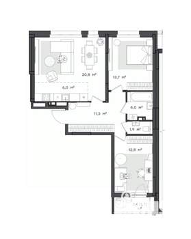 2-к квартира, вторичка, 72м2, 7/9 этаж