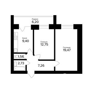 2-к квартира, вторичка, 56м2, 1/5 этаж