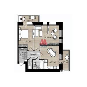 2-к квартира, вторичка, 61м2, 2/8 этаж