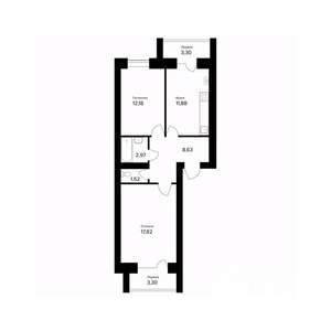 2-к квартира, вторичка, 58м2, 1/5 этаж