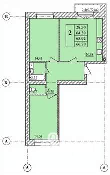 2-к квартира, строящийся дом, 67м2, 2/3 этаж