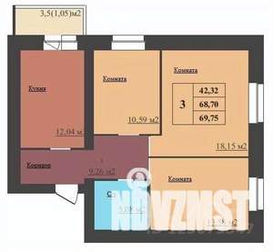 3-к квартира, строящийся дом, 70м2, 16/16 этаж